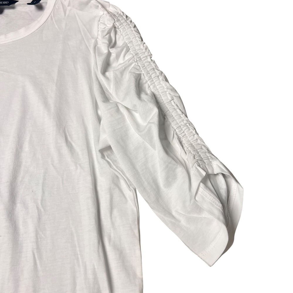 Veronica Beard White Pima Cotton Ruched Sleeve Crew Neck Tee Shirt XL - Picture 2 of 7